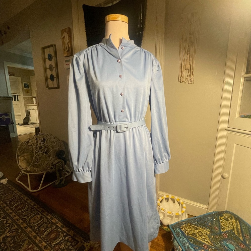 1960’s Sears “The Shirtdress” Light Blue Button Down Dress with Matching Belt